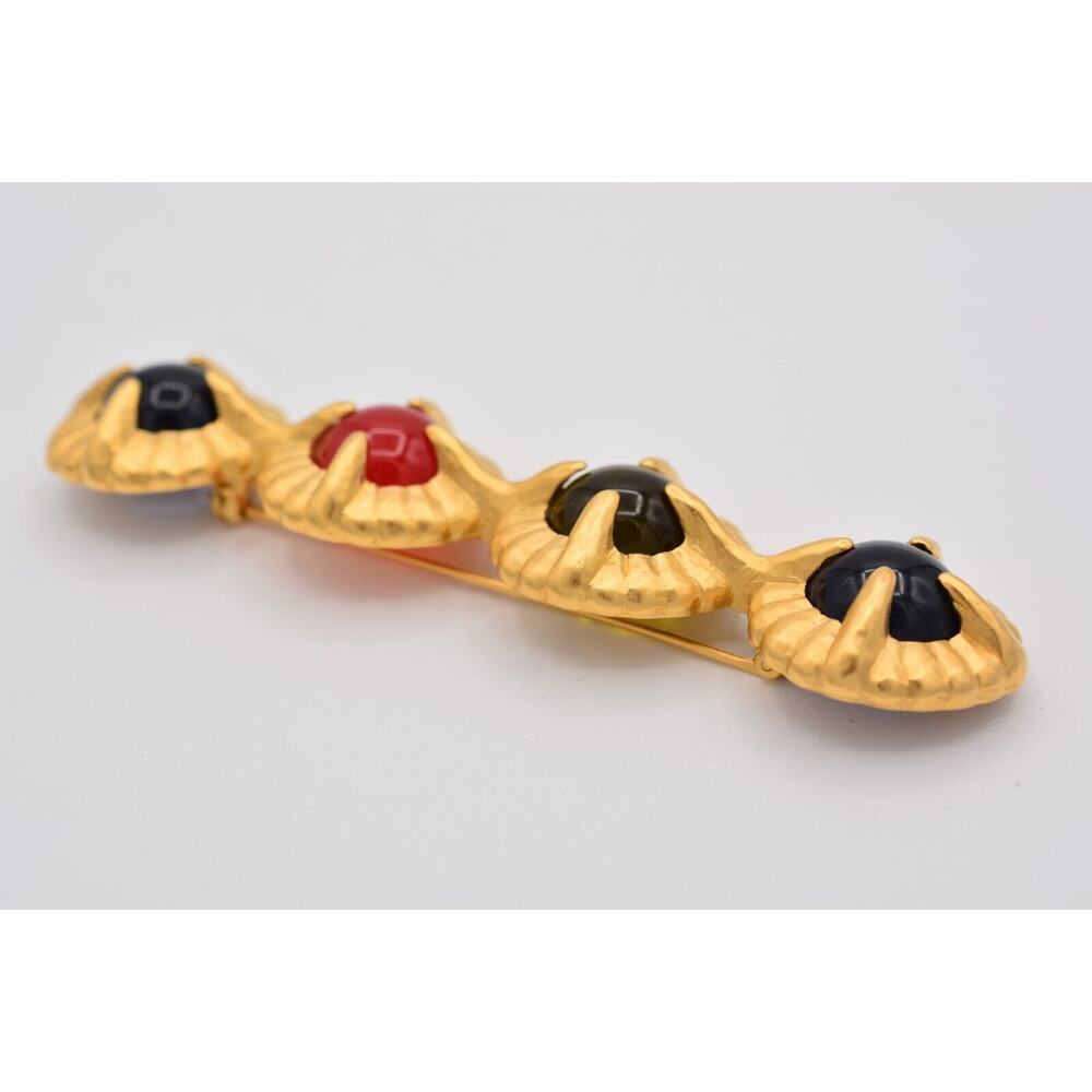 Givenchy Vintage Cabochon Pin Brooch Multi-Color Brushed Gold NOS Signed BinAT - Picture 8 of 12